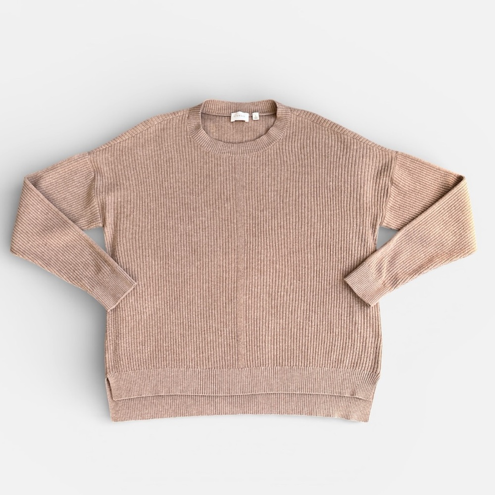 Cyrus Ribbed Crew Neck Sweater in Beige Size Large